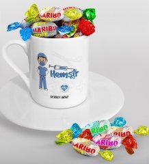 Kişiye Özel Hemşir Türk Kahvesi Fincanı ve Haribo Şeker Hediye Seti-1