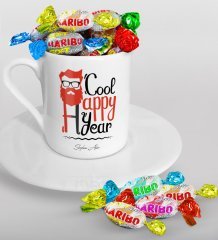 Kişiye Özel Noel Baba Türk Kahvesi Fincanı ve Haribo Şeker Hediye Seti-3