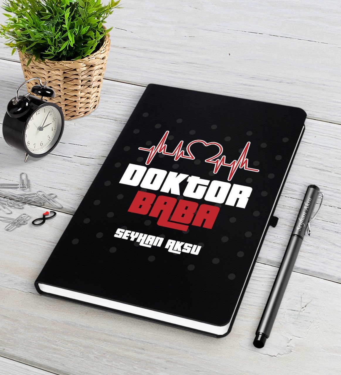 Kişiye Özel Doktor Baba Siyah Defter Kalem Seti-2
