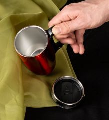 Kişiye Özel Kulplu Çelik Termos Bardak 240 Ml - Kırmızı