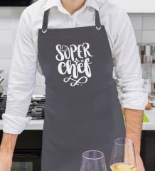 BK Gift Profesyonel Super Chef Tasarımlı Antrasit Mutfak Önlüğü, Aşçı Önlüğü, Şef Önlüğü, Ev Hediyesi, Arkadaşa Hediye-1