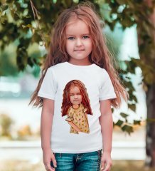 Kişiye Özel Kız Çocuk Karikatürlü Beyaz T-Shirt-8