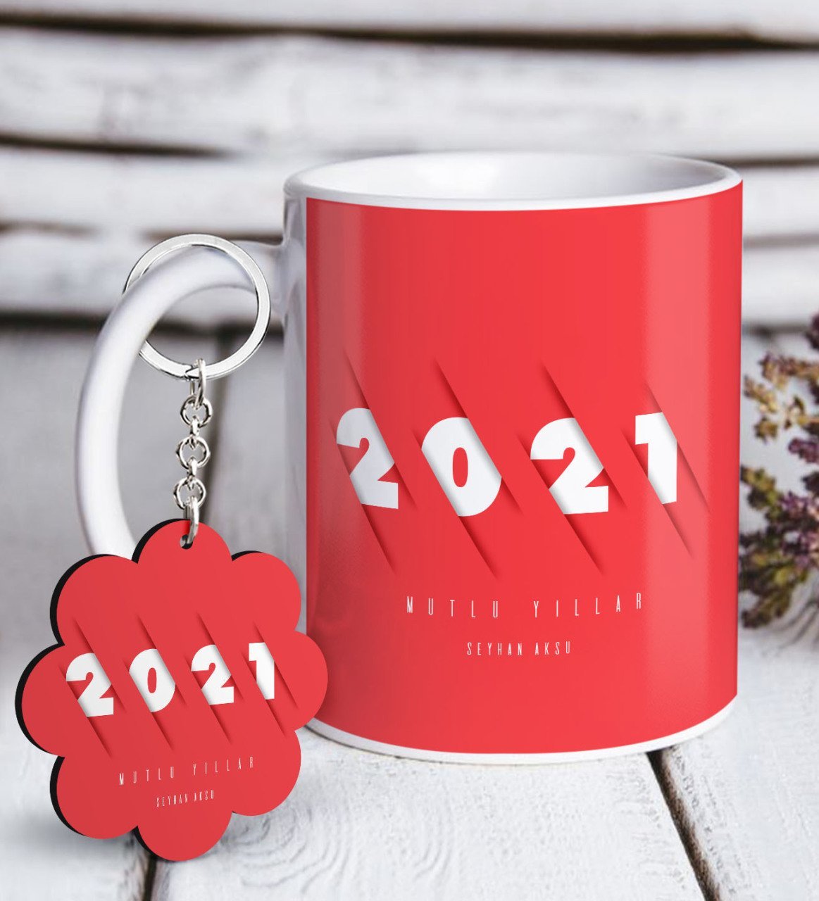 BK Gift Kişiye Özel 2023 Mutlu Yıllar Beyaz Kupa ve Anahtarlık Hediye Seti-1