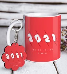 BK Gift Kişiye Özel 2023 Mutlu Yıllar Beyaz Kupa ve Anahtarlık Hediye Seti-1