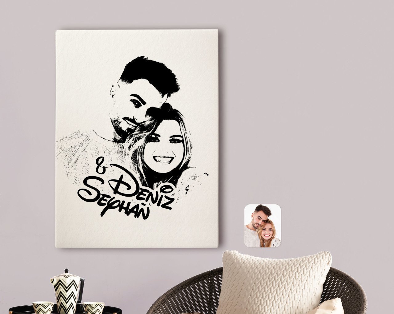 Kişiye Özel İsimli Sevgililer Silüet Kanvas Tablo 70x100cm-1B