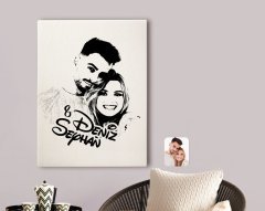 Kişiye Özel İsimli Sevgililer Silüet Kanvas Tablo 70x100cm-1B