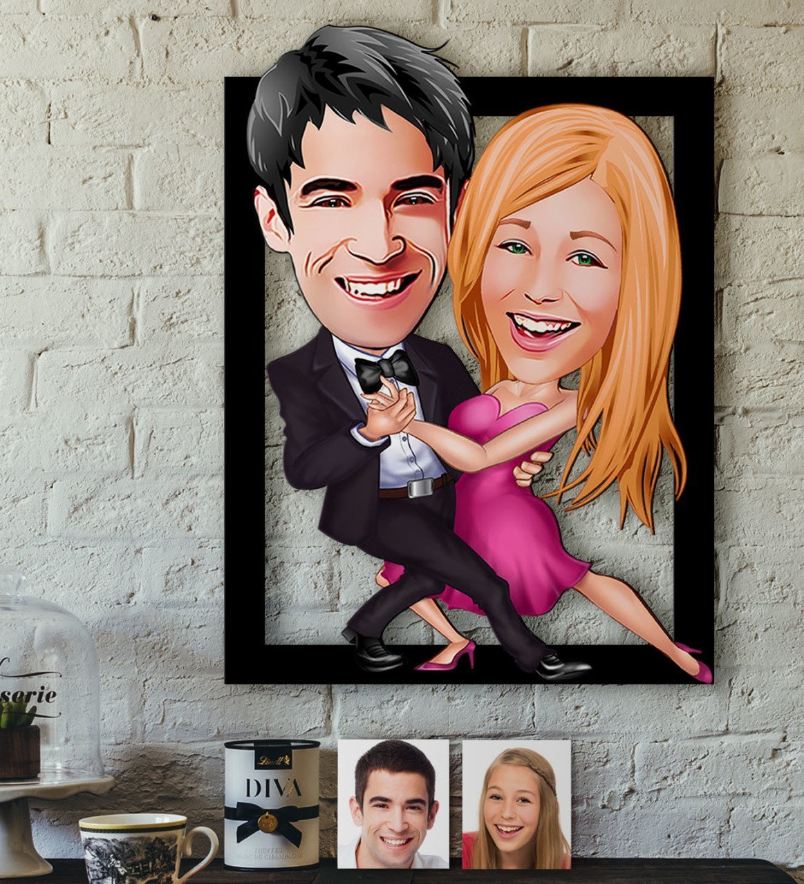 Kişiye Özel Sevgililer Karikatürlü 3D Ahşap Tablo-13