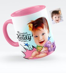 Kişiye Özel Bebek Karikatürlü Pembe Kupa Bardak - 1