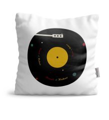 Kişiye Özel Retro Record Tasarımlı Beyaz Saten Yastık - 1