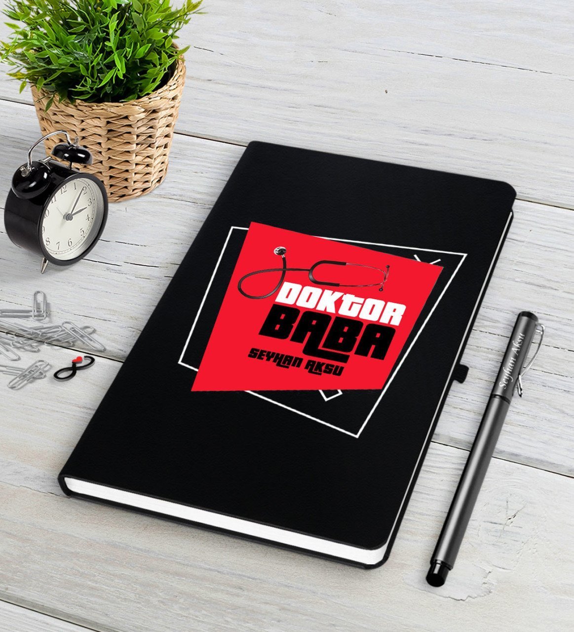 Kişiye Özel Doktor Baba Siyah Defter Kalem Seti-1