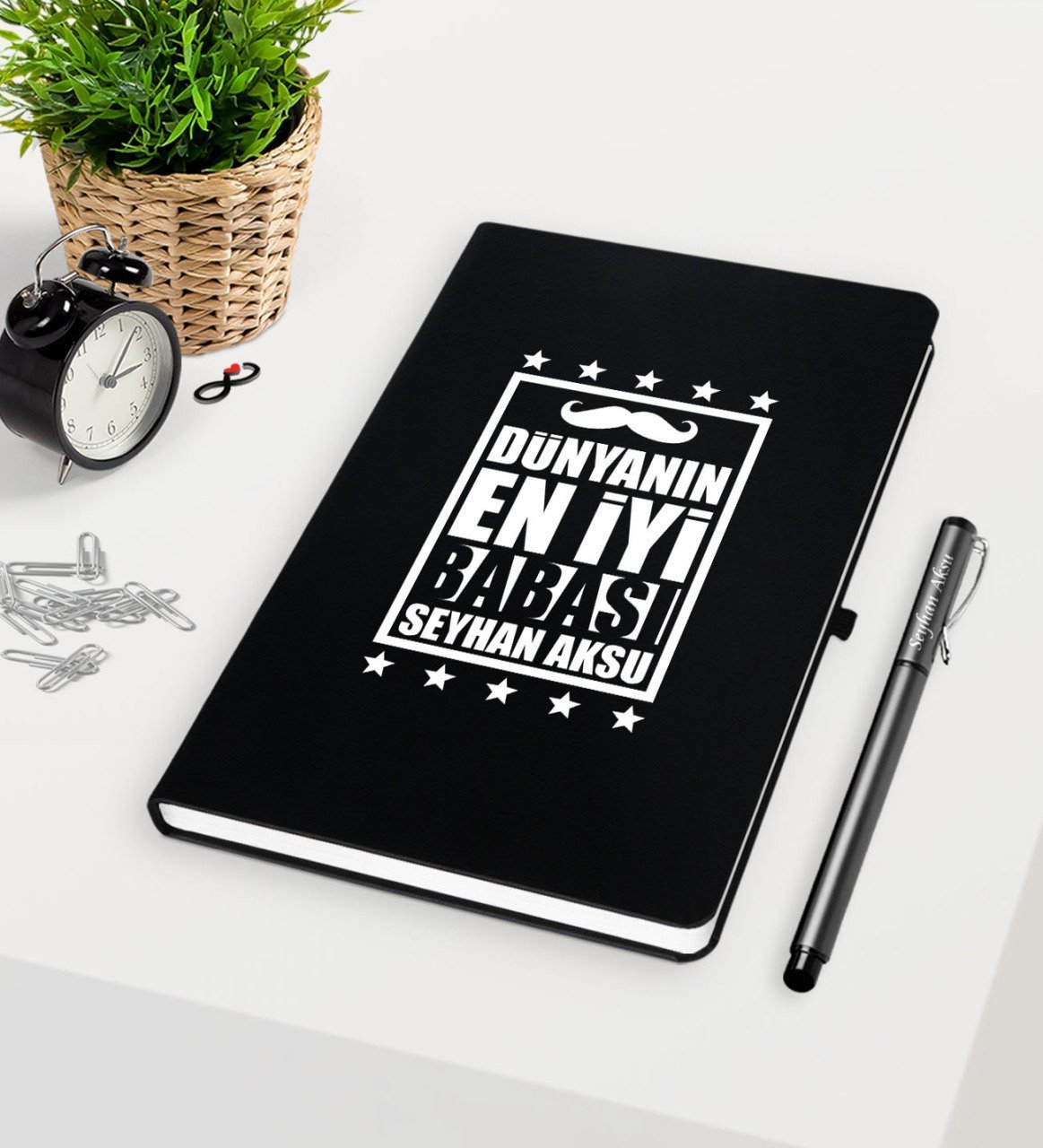 Kişiye Özel Dünyanın En İyi Babası Siyah Defter Kalem Seti-5