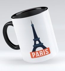 Bk Gift Paris Tasarımlı Siyah Kupa Bardak - Model 1