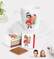Kişiye Özel Yeni Yıl Sevgililer Karikatürlü Türk Kahvesi Fincanı ve Çikolata Hediye Seti-2