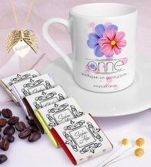 Kişiye Özel Anne Anlamı Kahve Fincanı Çikolata Melek Kanadı Kolye Seti