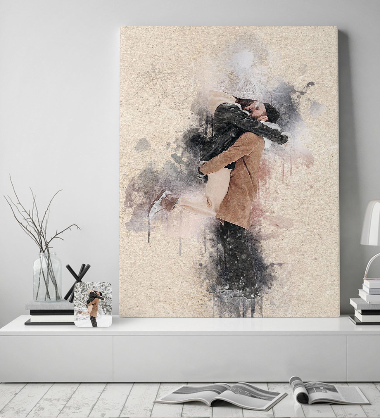 BK Gift Kişiye Özel Suluboya Kanvas Tablo 50x70cm, Suluboya Portresi, Duvar Dekoru, Arkadaşa Hediye, Sevgiliye Hediye, Ev ve Ofis Hediyesi-3