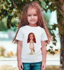 Kişiye Özel Kız Çocuk Karikatürlü Beyaz T-Shirt-7