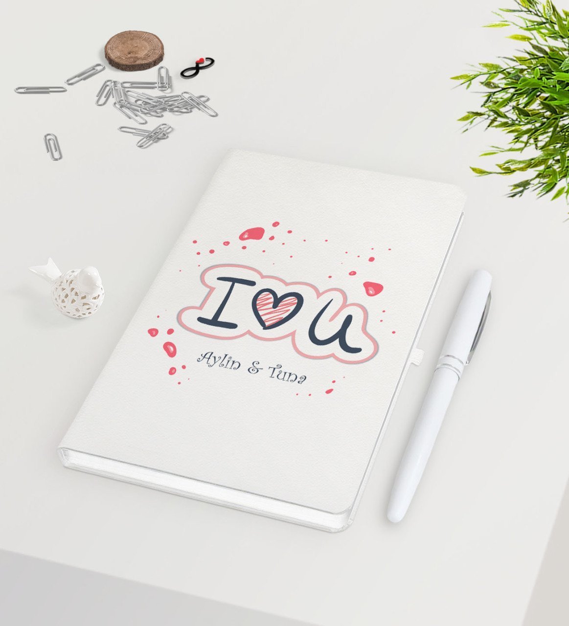 Kişiye Özel Sevgililer Günü Beyaz Defter Kalem Seti-112