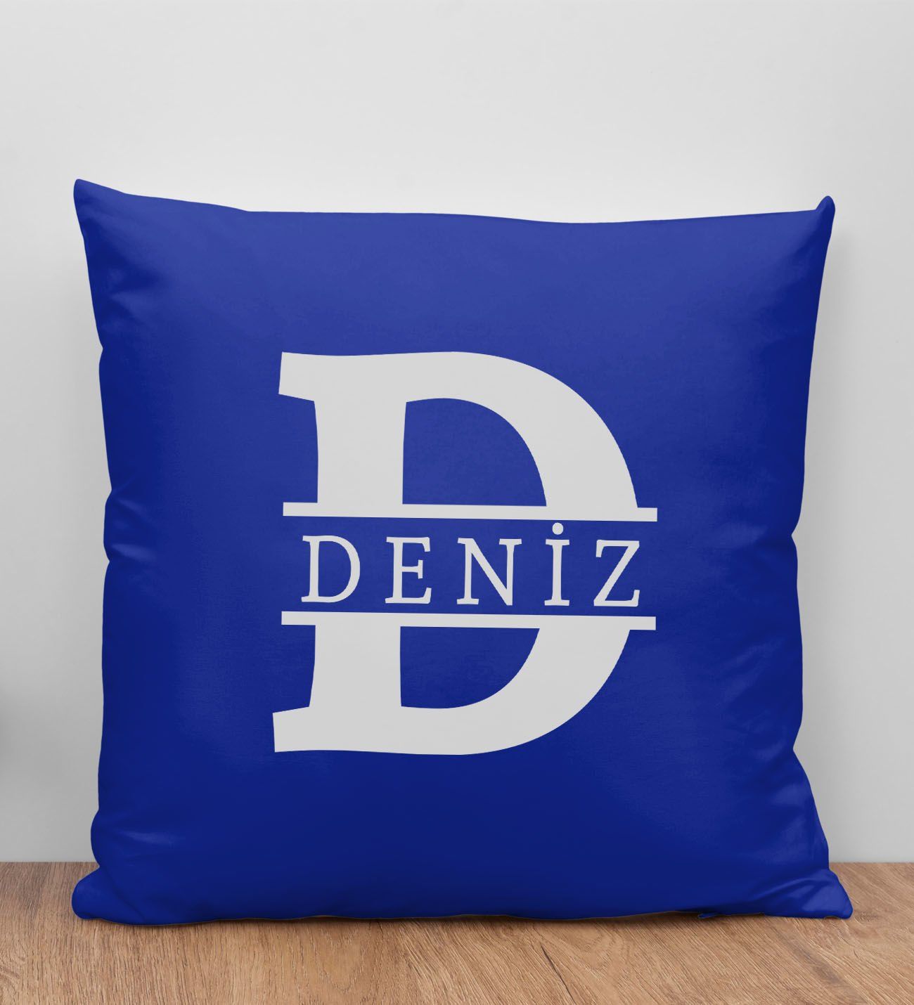 BK Gift Kişiye Özel Harfli Premium Kumaş Saks Mavi Kırlent Yastık-1, Arkadaşa Hediye, Ev Hediyesi, Doğum Günü Hediyesi