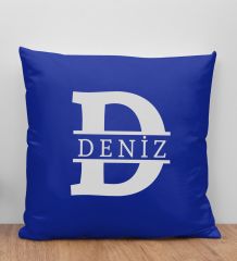 BK Gift Kişiye Özel Harfli Premium Kumaş Saks Mavi Kırlent Yastık-1, Arkadaşa Hediye, Ev Hediyesi, Doğum Günü Hediyesi
