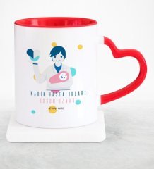 Kişiye Özel Mesleki Kadın Hastalıkları ve Doğum Uzmanı Kırmızı Kalpli Kupa Bardak