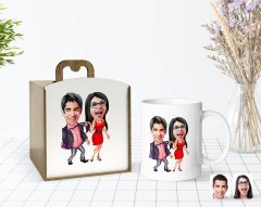 Kişiye Özel Ahşap Kutuda Sevgililer Karikatürlü Beyaz Kupa Bardak-4