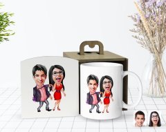 Kişiye Özel Ahşap Kutuda Sevgililer Karikatürlü Beyaz Kupa Bardak-4