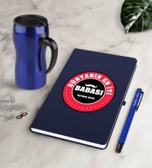 Kişiye Özel Dünyanın En İyi Babası Lacivert Defter Kalem Termos Mug Seti-7