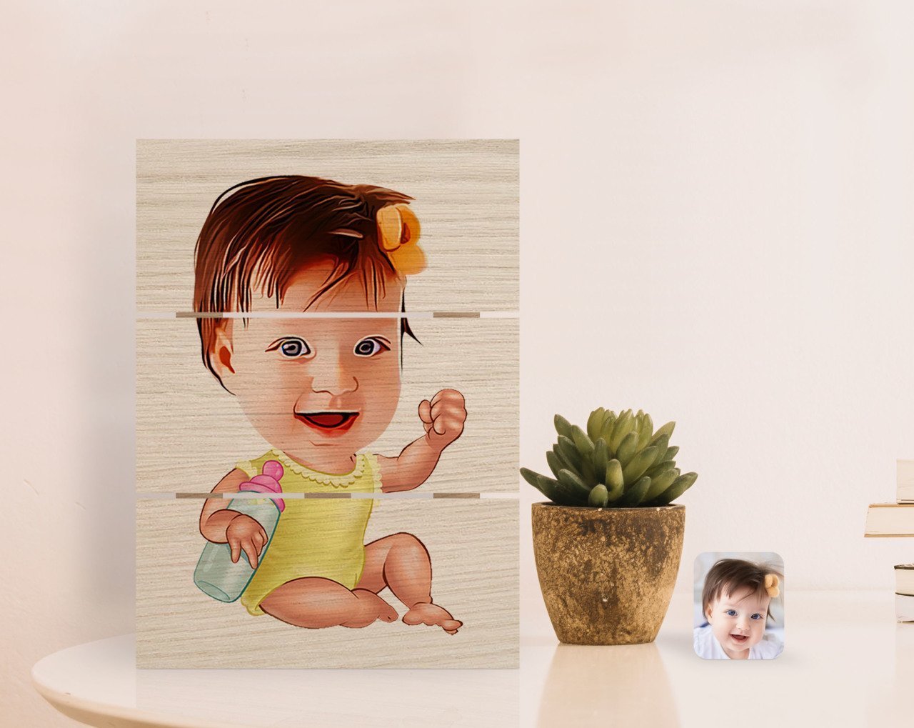 Kişiye Özel Bebek Karikatürlü Otantik Masaüstü Ahşap Palet Çerçeve-1