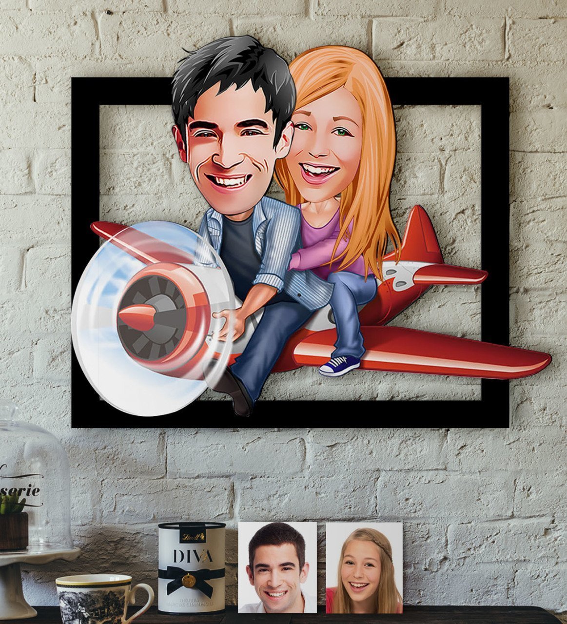 Kişiye Özel Sevgililer Karikatürlü 3D Ahşap Tablo-11