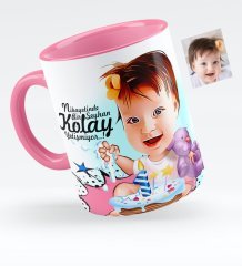 Kişiye Özel Bebek Doğum Günü Karikatürlü Pembe Kupa Bardak - 2