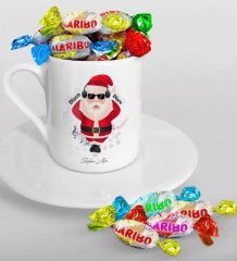 Kişiye Özel Noel Baba Türk Kahvesi Fincanı ve Haribo Şeker Hediye Seti-1