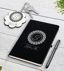 Kişiye Özel İsimli Siyah Defter Kalem Ve Anahtarlık Hediye Seti-2