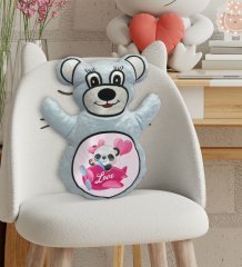BK Gift Sevimli Sevimli Panda Tasarımlı Mavi Ayıcık Yastık-5