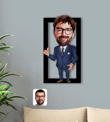 BK Gift Kişiye Özel Erkek Ceo Karikatürlü 3D Ahşap Tablo-6