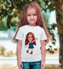 Kişiye Özel Kız Çocuk Karikatürlü Beyaz T-Shirt-4