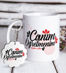 Kişiye Özel Canım Öğretmenim Beyaz Kupa ve Anahtarlık Hediye Seti-11