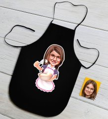 Kişiye Özel Küçük Şef Karikatürlü Kız Çocuk Siyah Mutfak Önlüğü-7