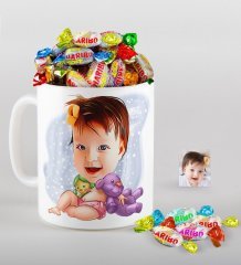 Kişiye Özel Bebek Karikatürlü Kupa ve Haribo Şeker Hediye Seti-2