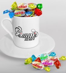 Kişiye Özel Güzellik Uzmanı Türk Kahvesi Fincanı ve Haribo Şeker Hediye Seti-2