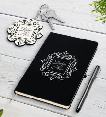 Kişiye Özel İsimli Siyah Defter Kalem Ve Anahtarlık Hediye Seti-1
