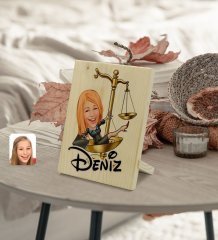 Kişiye Özel İsimli Kadın Avukat Karikatürlü Dekoratif Ahşap Çerçeve Model 4