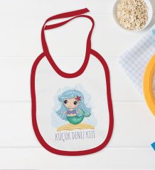 BK Kids Küçük Deniz Kızı Tasarımlı Kırmızı Bebek Body Zıbın ve Mama Önlüğü Hediye Seti-1