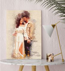 BK Gift Kişiye Özel Suluboya Kanvas Tablo 30x50cm, Suluboya Portresi, Duvar Dekoru, Arkadaşa Hediye, Sevgiliye Hediye, Ev ve Ofis Hediyesi-2