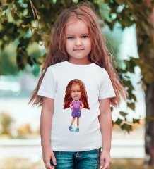 Kişiye Özel Kız Çocuk Karikatürlü Beyaz T-Shirt-3