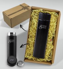 BK Gift Hediye Kutulu Kişiye Özel İsimli Dijital Sıcaklık Göstergeli Süzgeçli Siyah Çelik Termos 450ml, Arkadaşa Hediye