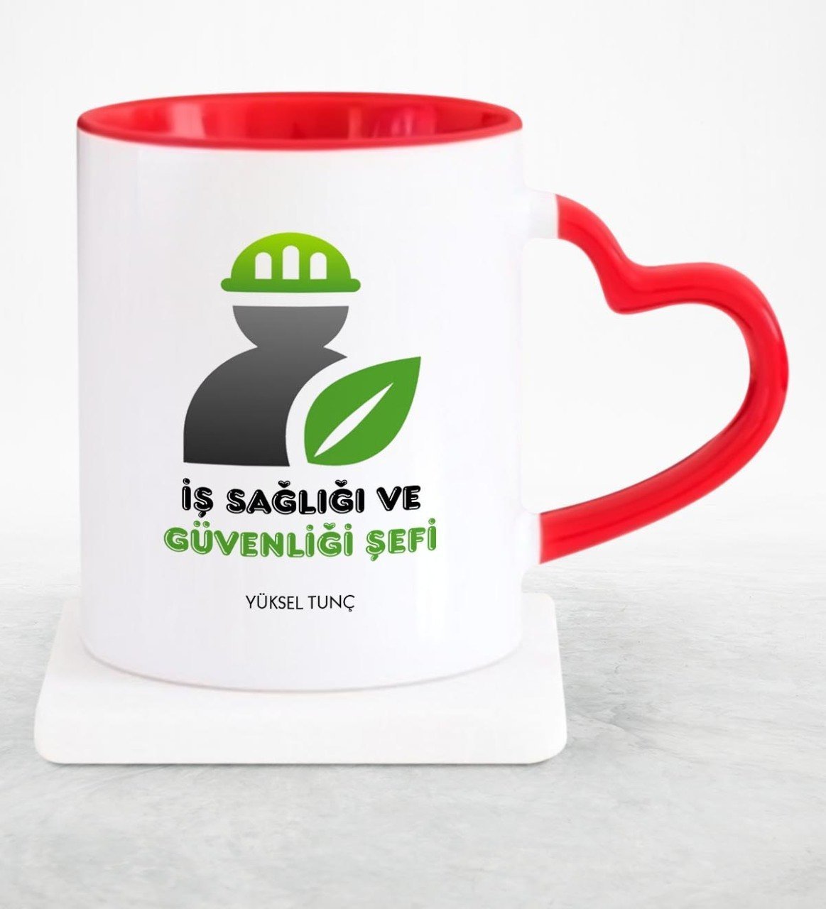 Kişiye Özel Mesleki İş Sağlığı ve Güvenliği Şefi Kırmızı Kalpli Kupa Bardak