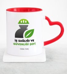 Kişiye Özel Mesleki İş Sağlığı ve Güvenliği Şefi Kırmızı Kalpli Kupa Bardak