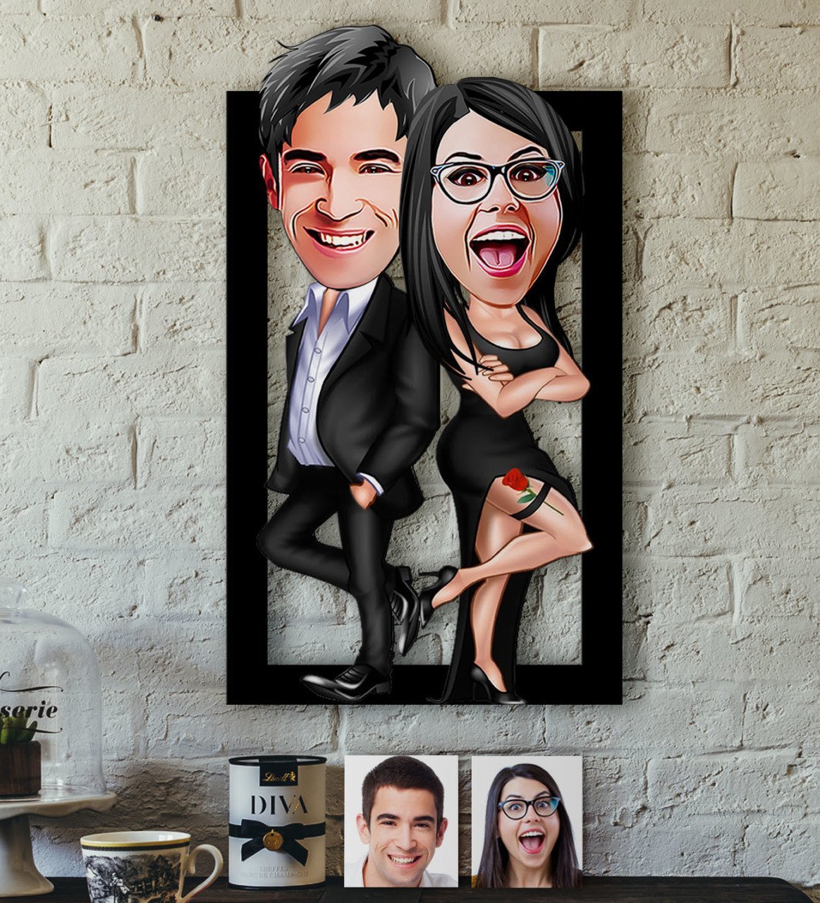 Kişiye Özel Sevgililer Karikatürlü 3D Ahşap Tablo-6