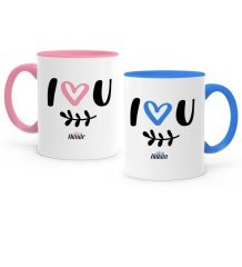 Kişiye Özel İkili Seni Seviyorum Pembe & Mavi Sevgili Kupa Bardak Seti - 3