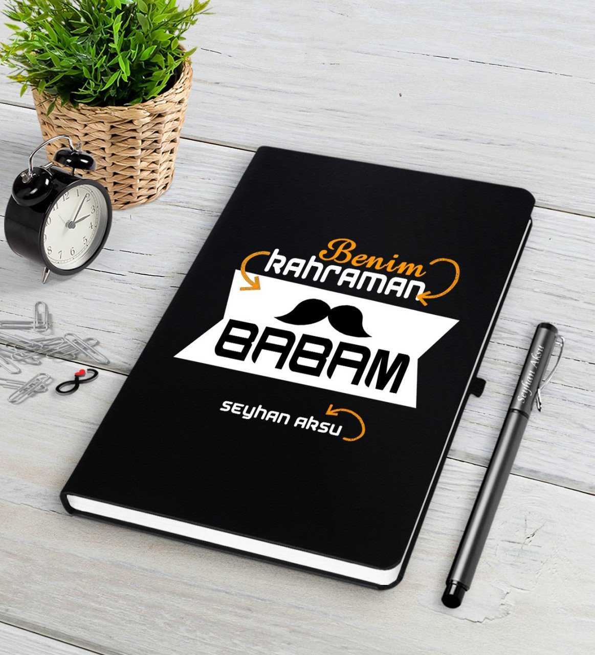 Kişiye Özel Kahraman Babam Siyah Defter Kalem Seti